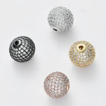 14mm Lüks Beyaz CZ Topu Boncuk DIY Bakır Metal Mikro Açacağı Kübik Zirkonya Yuvarlak halka boncuk Boncuklu Bilezik Takı Yapımı