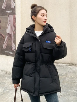Yeni Sonbahar Kış Kapşonlu balon ceket Kadınlar Büyük Boy Kalın Sıcak Parkas Kadın İnce Katı Kore Pamuk Yastıklı Mont
