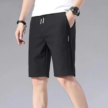 Yaz Erkek Spor Şort Düz Renk Düz Gevşek Tip Elastik Bel İpli Rahat Şort koşu pantolonları
