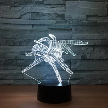 Örümcek 3D stereoskopik LED masa lambası Bir plastik taban Akrilik ışık projeksiyon projeksiyon Gece Lambası renkli dokunmatik USB hediye