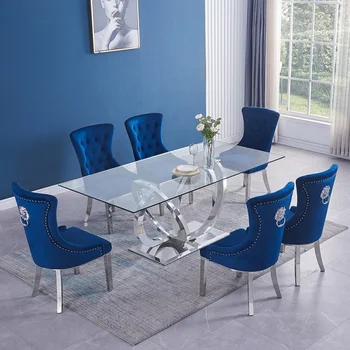Modern lüks ev mobilyası yemek odası sandalyeleri paslanmaz çelik bacaklar kadife kumaş yemek sandalyeleri
