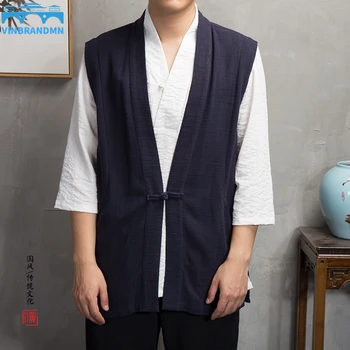 Erkek Yelek Sonbahar Çin Tarzı erkek Keten Yelek Han Hanedanı Elbise Erkek Çin Giyim Antik Geleneksel Yelek erkekler için