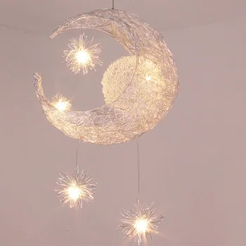 Modern Kolye Tavan Lambaları Ay Yıldız Avize Çocuk Yatak Odası Asılı Lamba Noel Süslemeleri Ev için Fikstür Aydınlatma
