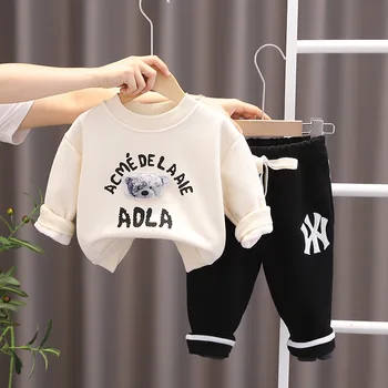 Yeni Yürümeye Başlayan Çocuk Peluş Sıcaklık giyim setleri Kış Rahat Eşofman Çocuklar Mektup Ayı Kazak + Pantolon Yürümeye Başlayan 2 adet Kıyafetler