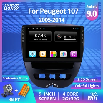 2DİN Android 9.0 Araba Multimedya Video Oynatıcı Peugeot 107 Toyota Aygo Citroen C1 2005-2014 Araba Radyo Stereo GPS Navigasyon BT