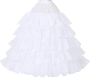 Kadın Petticoat Jüpon Tam Ruffles Kabarık Etek Vintage Rockabilly Yarım Kayma Düğün Gelin Elbise 4 Çemberler Beyaz Siyah