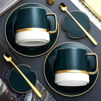 Iskandinav tarzı ışık lüks kahve kupa seti seramik kahve fincanı ve tabağı avrupa tarzı ev mutfak aksesuarları Drinkware