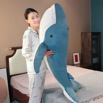 55/100CM Gerçek hayat Mavi Balina peluş oyuncaklar Dolması Köpekbalığı Balık Bebek Karikatür Büyük Yumuşak Uyku Yastık Çocuk Kız Bebek doğum günü hediyesi