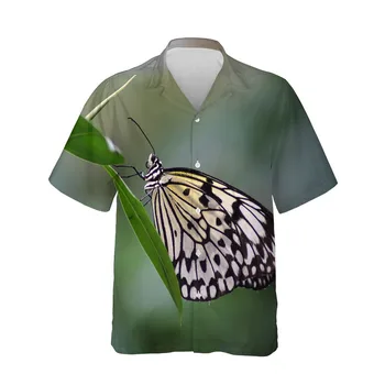 Jumeast 3D Kelebek Baskı Erkek Gömlek Büyük Boy Tek Göğüslü T-shirt Yaz Rahat havai gömleği Erkekler İçin Damla Beachwear