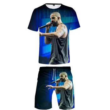 Hip Hop Rapçi Drake 3D Baskı kısa kollu tişört ve plaj şortu İki Parçalı Set erkek Takım Elbise Rahat Eşofman spor giyim seti
