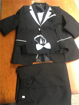 Erkek Siyah Takım Elbise Çocuk Kostüm Erkek Düğün resmi takım elbiseler 4 adet / takım Boyutu 80 cm-155 cm 2-12 Yıl Siyah Beyaz