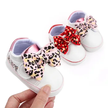 0-1 Yaşındaki Leopar Baskı Yay Bebek Kız Ayakkabı Bebek rahat ayakkabılar Yumuşak Taban İlk Yürüyüşe Toddler Kız Moda Ayakkabı