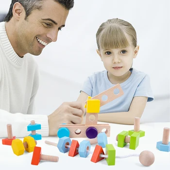 Montessori Ahşap Oyuncaklar Renk Vida Kombinasyonu Oluşturmak Oyunu Erken eğitim yardımları Hayal Eller Yeteneği çocuk oyuncakları