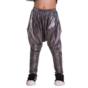 Heroprose 2018 kişilik Siyah Gümüş büyük kasık pantolon sahne performansı kostümleri harem sokak hip hop dar pantolon çocuklar
