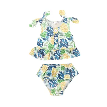 2021 Yaz Toddler Bebek Kız Ananas Çiçek Baskı Mayo erkek mayoları İki parçalı Set Bikini Banyo Plaj Kıyafetleri