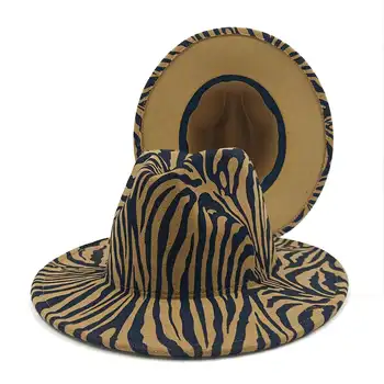 Yeni Erkek Şapka Fedoras Şapka Kadınlar İçin Kaplan Desen İngiliz Tarzı Vintage kilise şapkaları Bayan Düz Ağız Beyaz Fedoras Caz Kap чапка