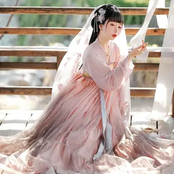 Kadınlar Çin Geleneksel Hanfu Kostüm Yeni Stil Bayan Han Hanedanı Elbise Nakış Tang Hanedanı Prenses Halk Dans Giyim