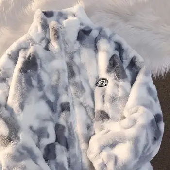 Kravat boyalı kuzu yün kazak kadın high-end sıcaklık duygusu çiftler pamuk ceket gevşek kuzu peluş ceket Kalınlaşma Kış Ceket