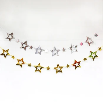 Altın Gümüş Hollow Yıldız Kağıt Afiş Düğün Doğum Günü Partisi Süslemeleri Çocuklar Bebek Duş Asılı Bunting Garland Bayrakları Malzemeleri