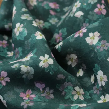 bir metre High end yıkanmış saf rami dikiş Koyu yeşil küçük çiçek baskı doku Elbise gömlek kumaşı