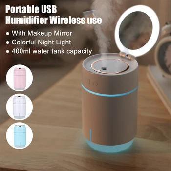 400ml Kapalı Hava Nemlendirici Taşınabilir USB Şarj Edilebilir Ayna Nemlendirici Mist Maker makyaj aynası Renkli Gece Lambası