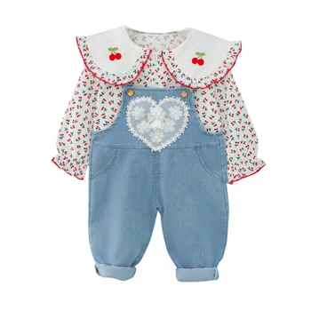 Yeni Bahar Sonbahar Bebek Kız Giysileri Takım Elbise Çocuk Sevimli Moda Gömlek Tulum 2 adet / takım Toddler Rahat Kostüm Çocuklar Eşofman