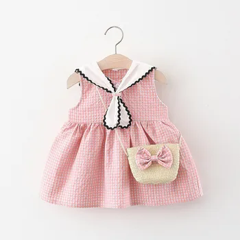 Bebek Kız yaz giysileri Ekose Tank Top Elbise Çanta elbise toddler yenidoğan Bebek giyim 1st Doğum Günü Prenses Elbiseler Elbise