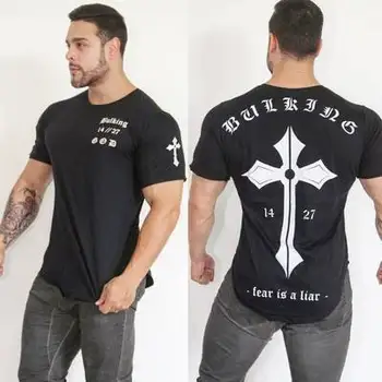 Erkek Moda T Gömlek Erkekler Tops Yaz Spor Vücut Geliştirme Giyim Kas Erkek Shirt Pamuk Slim Fit Tees