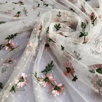 Pembe Çiçek Nakış Beyaz Tül Dantel Kumaş Akşam elbise / kadın etek Dıy Örgü Dantel Trim Dikmek giyim Aksesuarları