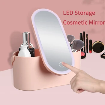 LED ışıkları ile taşınabilir makyaj Organizatör kutusu ayna tuvalet Organizatör vaka kadınlar seyahat Makyaj çantaları Kozmetik Organizatör kutusu