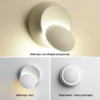 Led duvar Lambası 360 derece rotasyon ayarlanabilir başucu lambası Beyaz ve Siyah yaratıcı duvar lambası Siyah modern koridor yuvarlak lamba