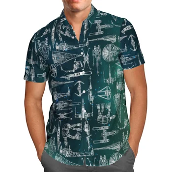2021 Yeni 3D Baskı Uzay Gemisi Mavi Hawaii Gömlek Erkekler Yaz Kısa kollu Plaj Gömlek Erkek Gömlek Büyük Boy Camisa Masculina 5XL