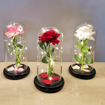 Ebedi Gül led ışık Folyo Çiçek Cam Sevgililer Günü Hediyesi Kız Arkadaşı için Kapak Anneler Günü Düğün iyilik Nedime Hediye
