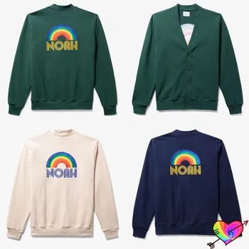 2022 Örme Noah Hırka Kazak Erkekler Kadınlar 1:1 İşlemeli Gökkuşağı Noah Kazak Streetwear Çapraz Düğme V Yaka