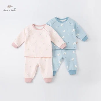 DBX19057 dave bella kış bebek unisex moda karikatür baskı pijama yenidoğan bebek iç çamaşırı rahat pijama 2 adet takım elbise