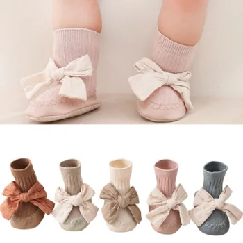 Sonbahar Kış Bebek Kız Çorap Yenidoğan Bebek İlmek Çorap Bebek Bebek Çorap Anti Kayma Yumuşak Pamuklu Kat Çorap Ayakkabı