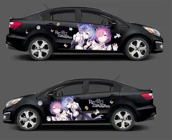 Anime ITASHA Re: Sıfır Araba Sarma Kapı Yan Fit Herhangi Bir Araba Vinil grafik araba çıkartmaları Araba Çıkartması