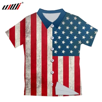 UJWI Eur Boyutu Erkek Gömlek Komik Amerikan bayrağı 3d Baskı havai gömleği Erkek Kısa Kollu Gömlek 2020 yaz giysileri Özelleştirilebilir