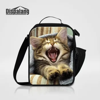 Komik Kedi Hayvan Öğle yemeği Soğutucu Çanta Kız İçin Özel yemek kabı Ofis Kadınlar İçin Messenger Öğle Yemeği Çantaları Çocuk Gıda Torbaları Okul İçin