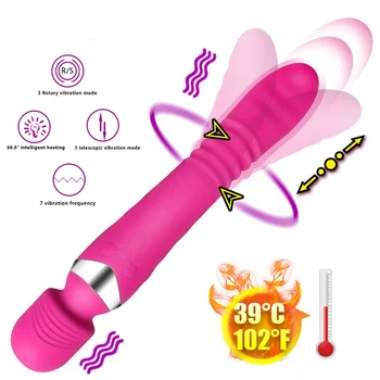 Silikon ısıtma vibratör kadınlar için teleskopik G noktası yetişkin seks oyuncakları AV değnek şarj edilebilir klitoris Stimülasyon 7 Frekans yapay penis