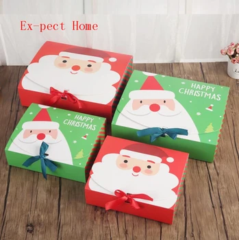 200 adet Benzersiz Noel Arifesi Büyük Hediye Kutusu Santa & Peri Tasarım Papercard Kraft Mevcut Parti Lehine Etkinlik Kutusu Kırmızı Yeşil