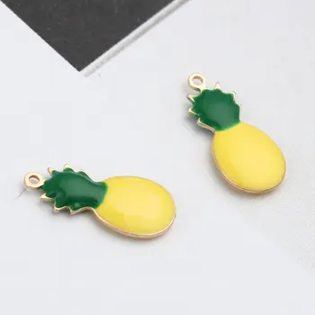 5 Adet Her İki taraflı Emaye Ananas Takılar Bakır Emaye Sequins Ananas Meyve Kolye Altın Renk DIY Küpe Yapımı 16x7mm