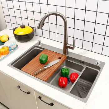 Küçük Aile Mutfak Lavabo Süzgeç Nano paslanmaz çelik lavabo musluğu Kalınlaşmış Dayanıklı yıkama lavabosu Kolay Temizlik mutfak lavaboları