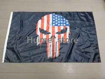 BİR tarafı baskı Amerikan Bayrağı Polyester Yıldız Pirinç Grommets özel kafatası ABD bayrağı AFİŞ
