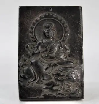 Hongshan kültür archaize siyah demir göktaşı heykel Guanyin Bodhisattva Buda heykeli