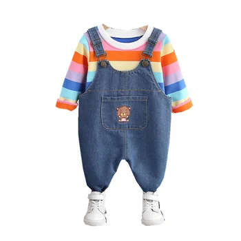 Ilkbahar Sonbahar Bebek Karikatür Giysileri Çocuk Erkek pamuklu tişört Tulum 2 adet / takım Toddler Rahat Kostüm Kız Moda Spor