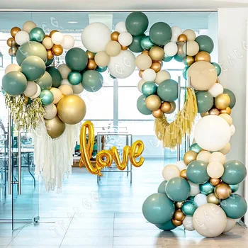 122 Adet Retro Yeşil Doğum Günü Partisi dekorasyon balonları Garland Kemer Kiti Metalik Altın Balon Bebek Duş Düğün Süslemeleri