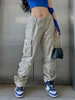 WeıYao Grunge Streetwear Kargo pantolon Kadın Düşük Bel Baggy Anne Kot Vintage 90s Hippi Düz Kot Pantolon Kore Kıyafetler