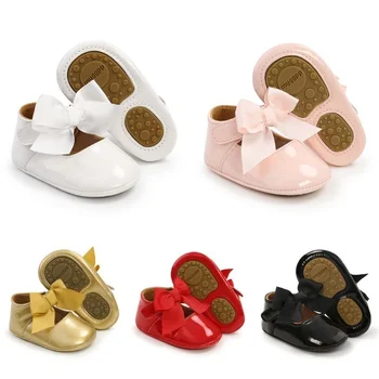 Yenidoğan Bebek Kız Ayakkabı Klasik İlmek Yumuşak Kauçuk Taban kaymaz PU deri ayakkabı İlk Yürüteç Toddler Prenses Kız Ayakkabı