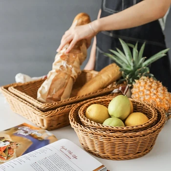 Mutfak Dokuma saklama sepetleri Ekmek Sepeti Gıda Meyve Tepsisi Tabağı El Yapımı Masaüstü Çeşitli Eşyalar Depolama Sepeti mutfak düzenleyici